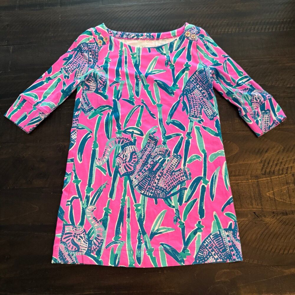 Lilly Pulitzer Girls Trunk Show Elephant Print Sophie Dress Pink Blue Girls XS